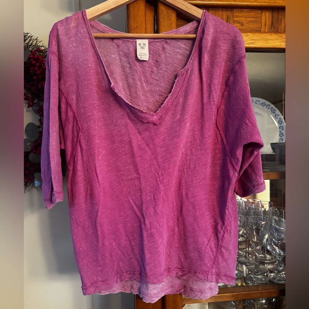 We The Free Head in the clouds linen blended v neck tee  XS